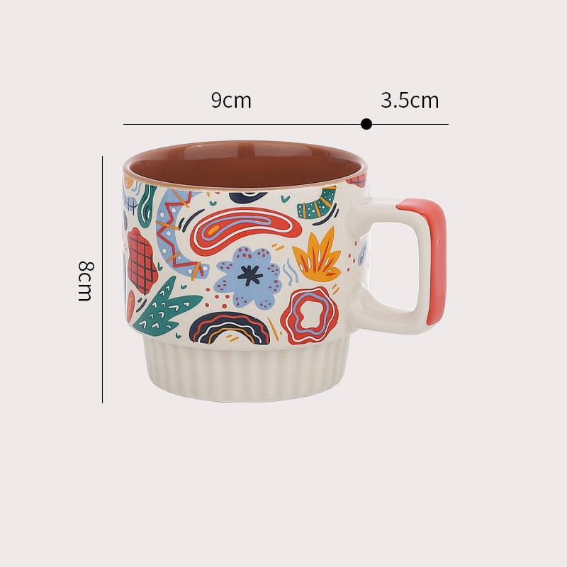 Artful Abstracts Stackable Ceramic Mug Elemental Pattern With Bold Colors And Organic Shapes Drinking Cup Measurements
