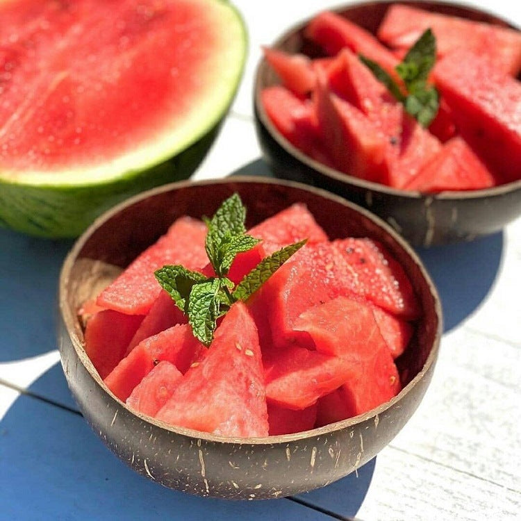 Fresh Mint And Summer Watermelon Served In Tropical Dishware Real Coconut Shell Bowls