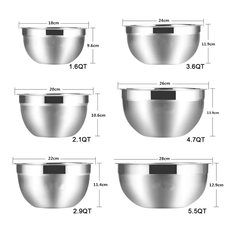 Six Stainless Steel Metal Bowls In Various Sizes For Kitchen Cooking Baking And Mixing