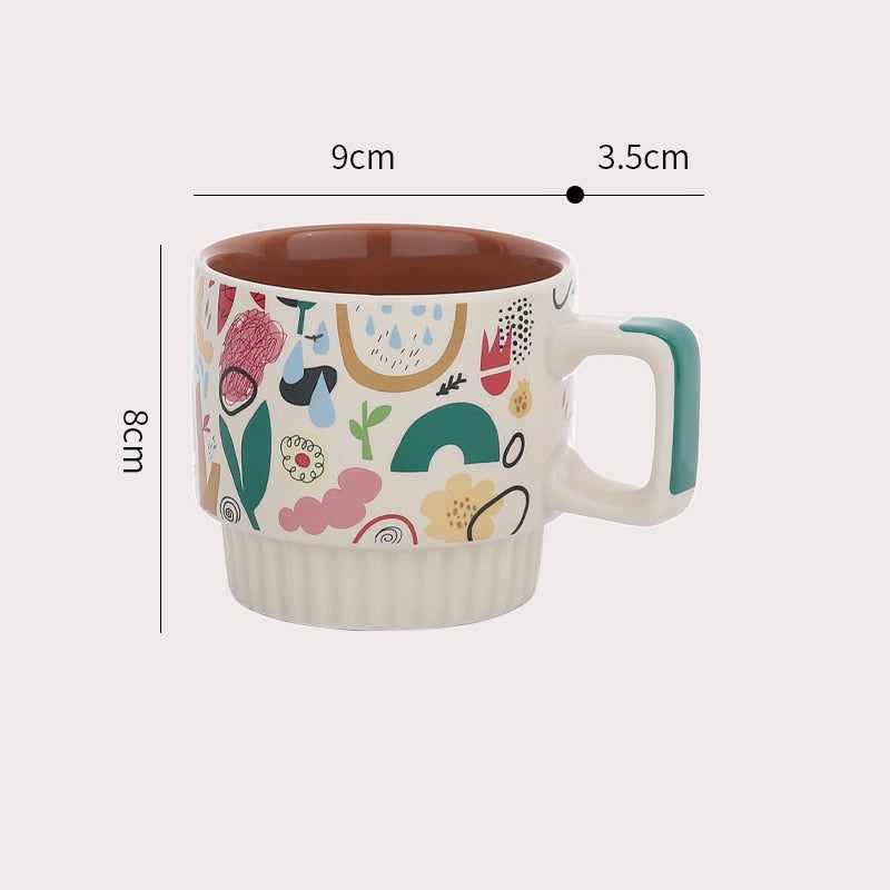 Artful Abstracts Stackable Ceramic Mug Natural Pattern With Bold Colors And Organic Shapes Drinking Cup Measurements