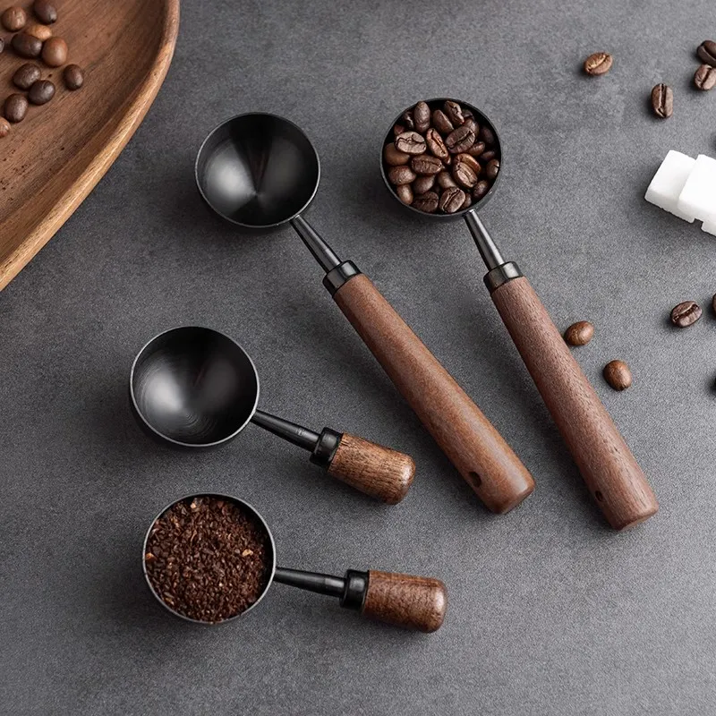 Luxury Walnut And Dark Stainless Steel Coffee Scoops For Scooping Coffee Grounds Or Freshly Roasted Beans