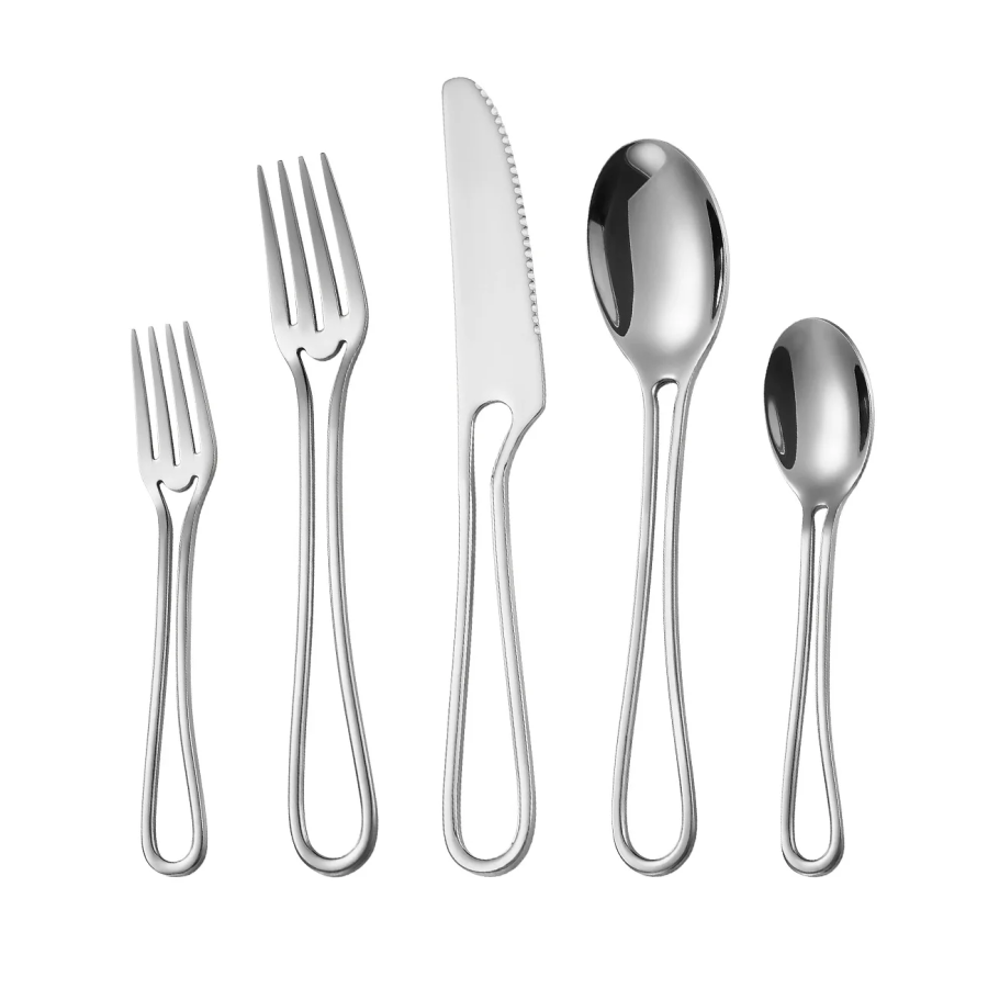 Minimalist Cut Out Handle Stainless Steel Flatware 5 Piece Set
