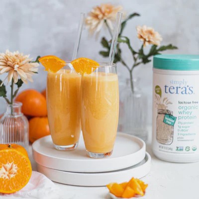 Fresh Orange Immunity Boosting Smoothie Recipe Using Simply Teras Lactose Free Plain Unsweetened Whey Protein Powder