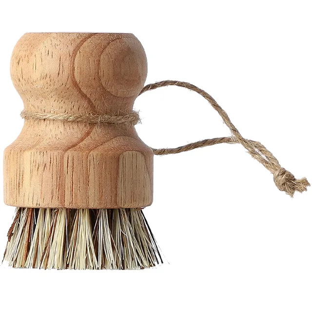 Natural Coconut And Sisal Fiber Round Scrub Brush With Wood Handle