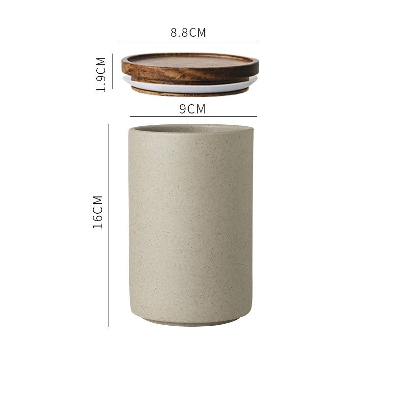 Organic Modern Style Wood And Ceramic Sealable Food Storage Jar Size Large Measurements
