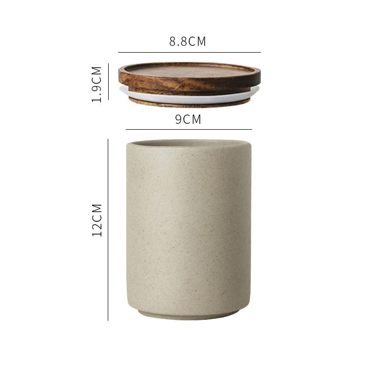 Organic Modern Style Wood And Ceramic Sealable Food Storage Jar Size Medium Measurements