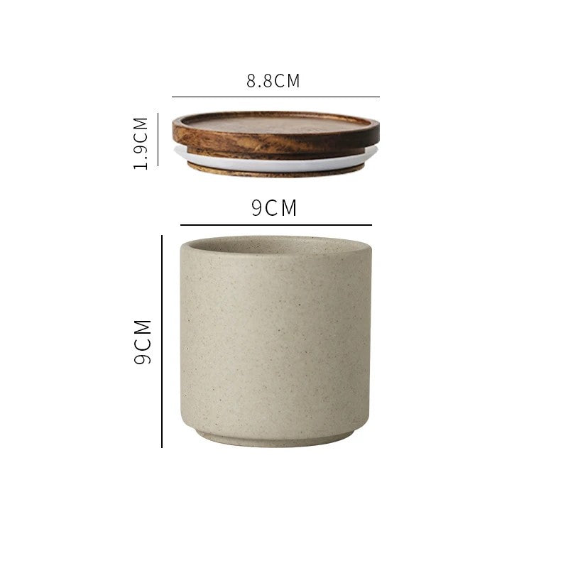 Organic Modern Style Wood And Ceramic Sealable Food Storage Jar Size Small Measurements