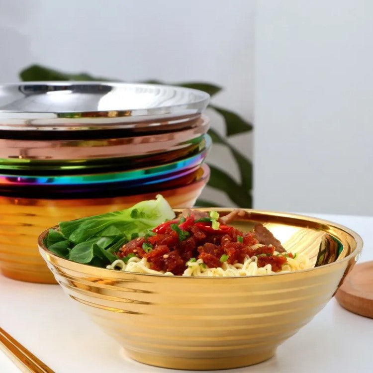 Stacked Large Bowls For Glam And Luxury Dining Insulated Noodle Bowls In Large Size And Colorful Metal Colors