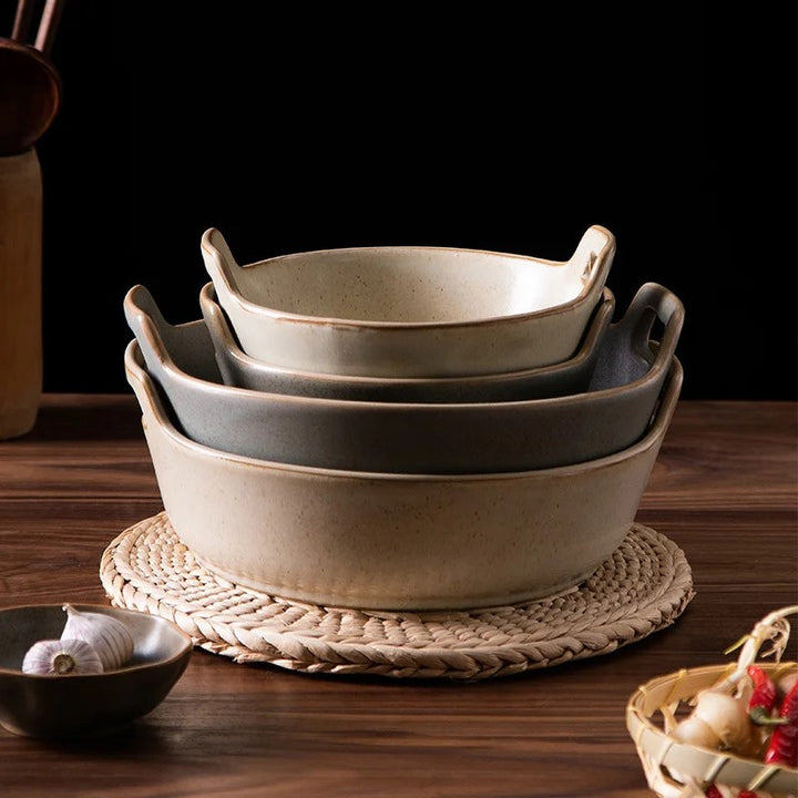 Stacked Ceramic Bowls With Handles Prairie Farmhouse Style Tableware
