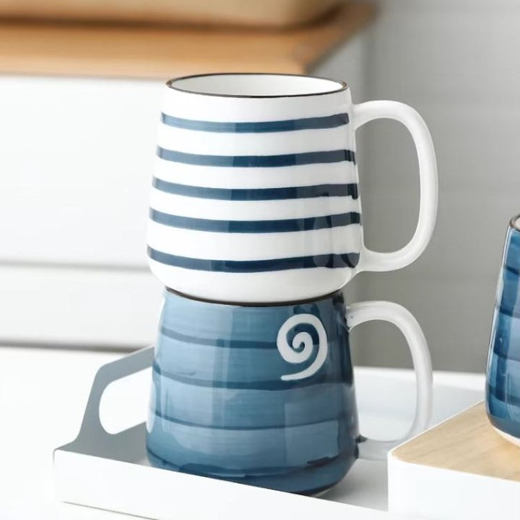 Stacked Mugs Ceramic Drinkware In Nautical Beach House Patterns And Blue And White Hand Painted Styles