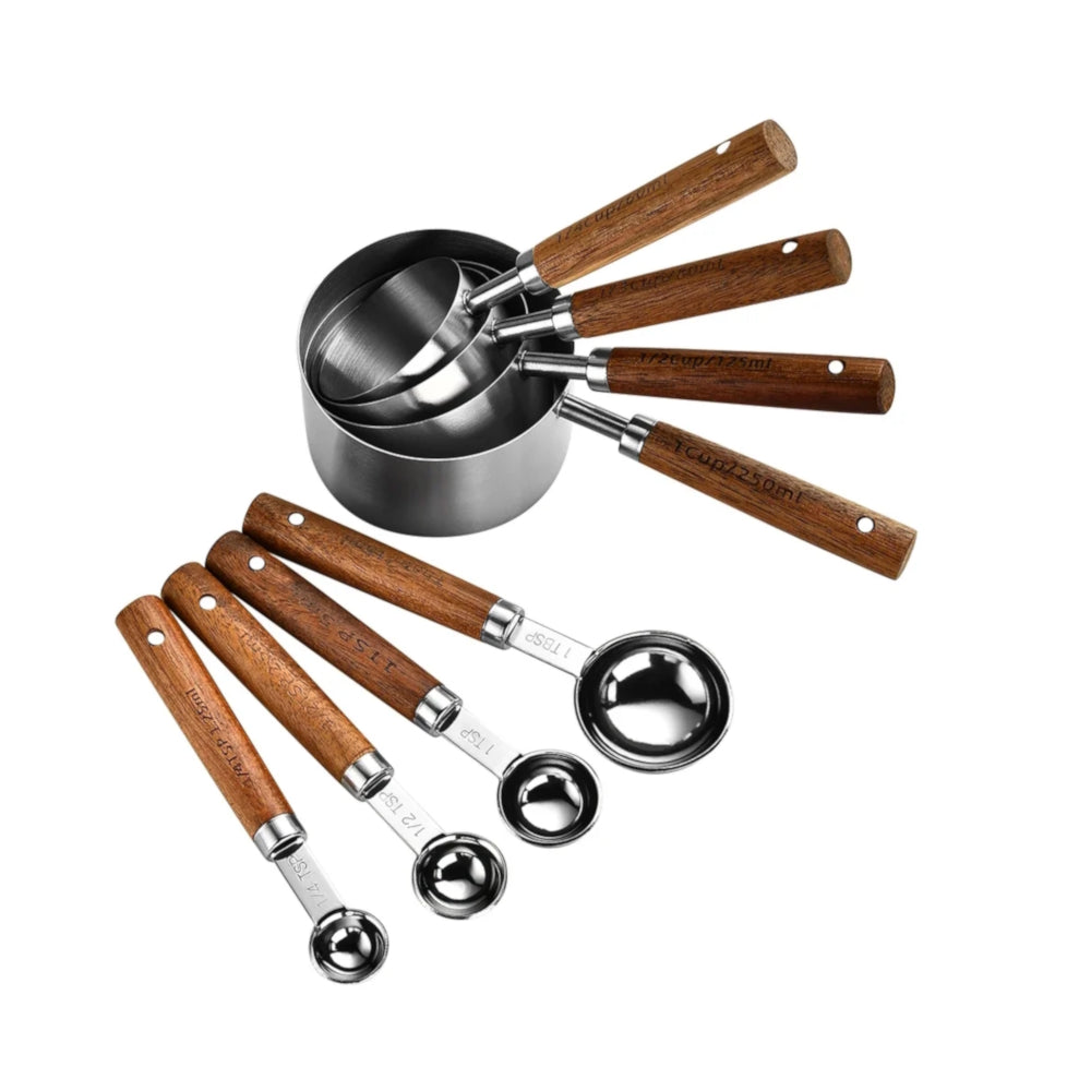 Luxury Chef Wood & Stainless Steel Measuring Cups & Spoons