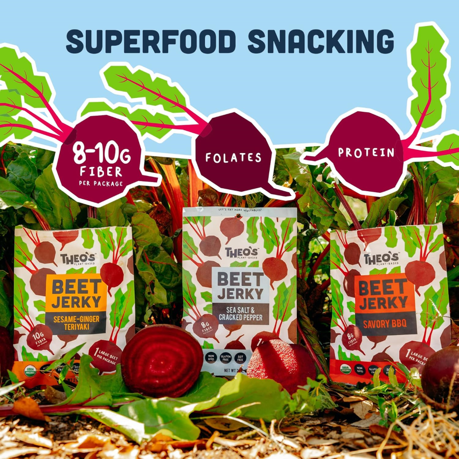 Superfood Snacking Theo's Beet Jerky With Fiber Folates And Protein Plant Based Snacks