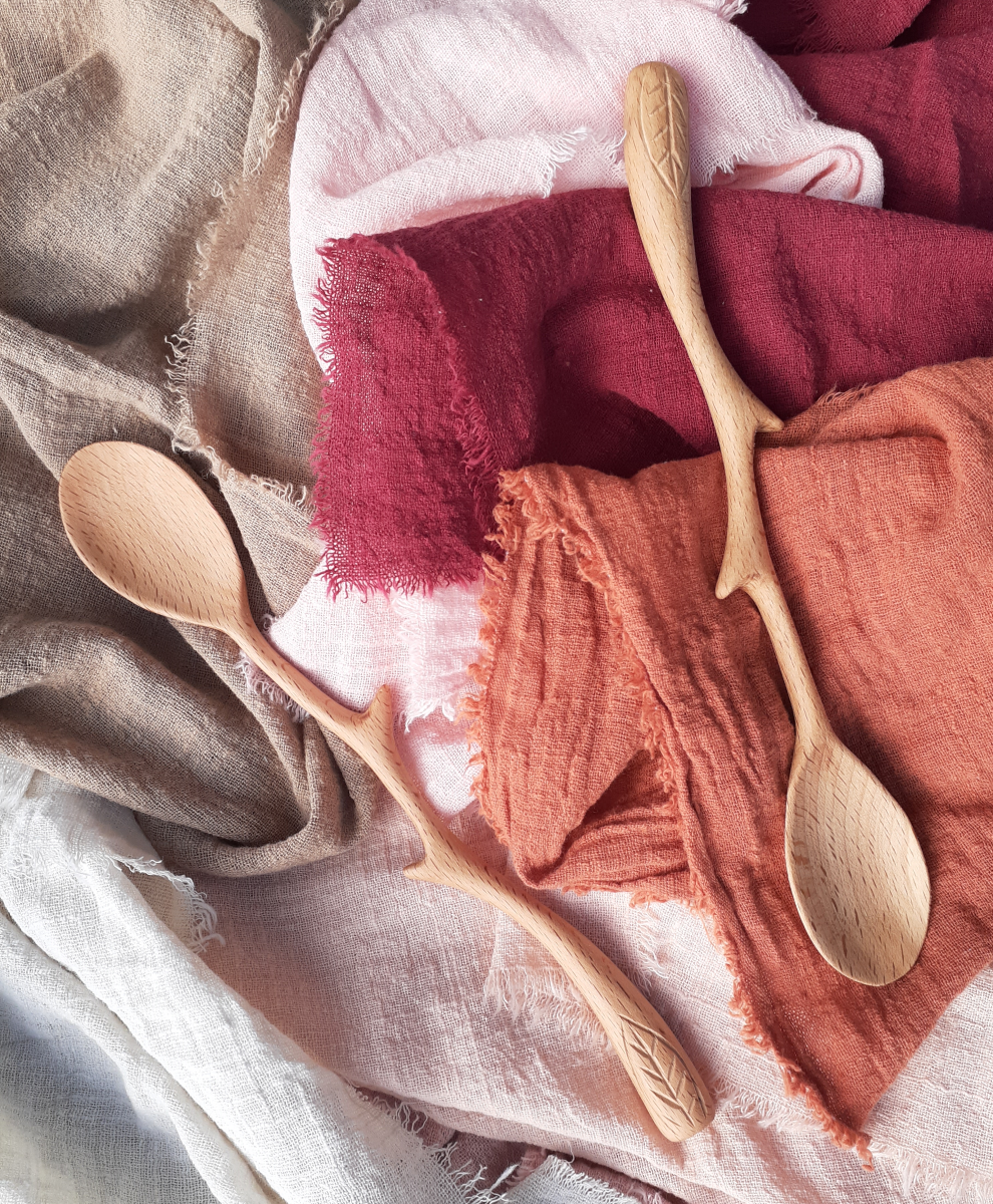 Organic Style Home Decor Cotton Napkins And Branch Shape Wooden Spoons From TerraPowders.com