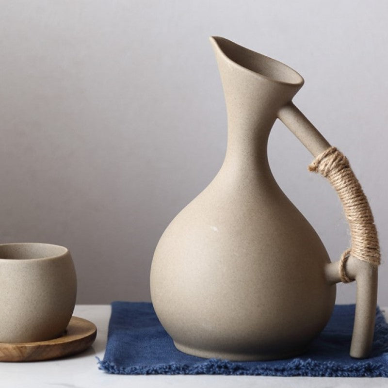 Water Pitcher in Organic Modern Style With Cord Wrapped Handle