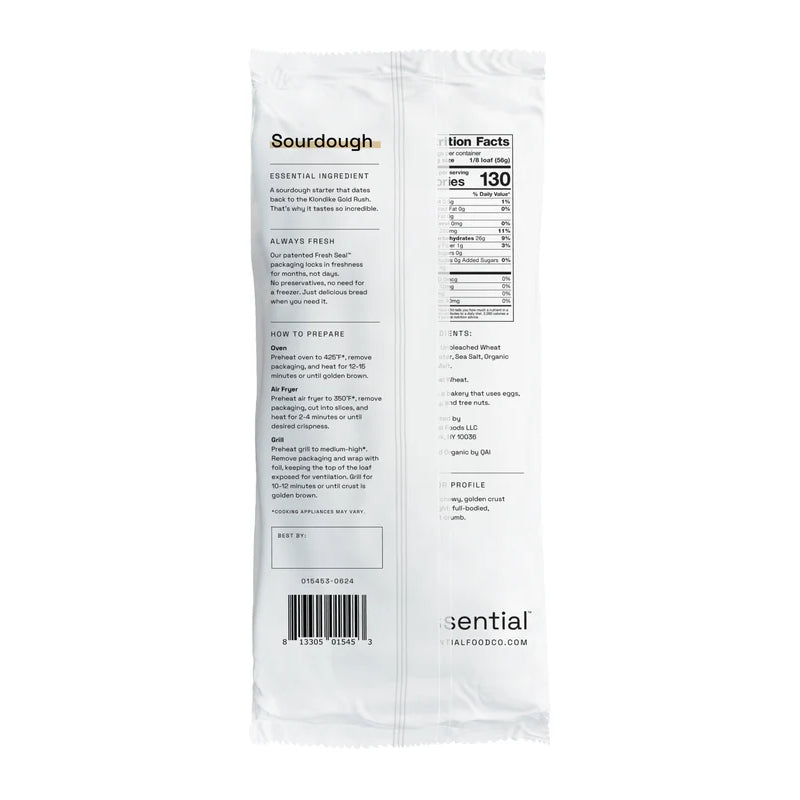Essential Baking Company Take And Bake 1 Pound Organic Sourdough Bread Loaf Nutritional Facts And Ingredients