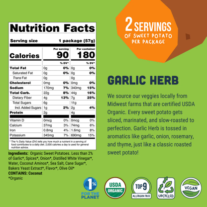 Garlic Herb Sweet Potato Jerky Ingredients Theos Plant Based Vegan Jerky Top 9 Allergen Free