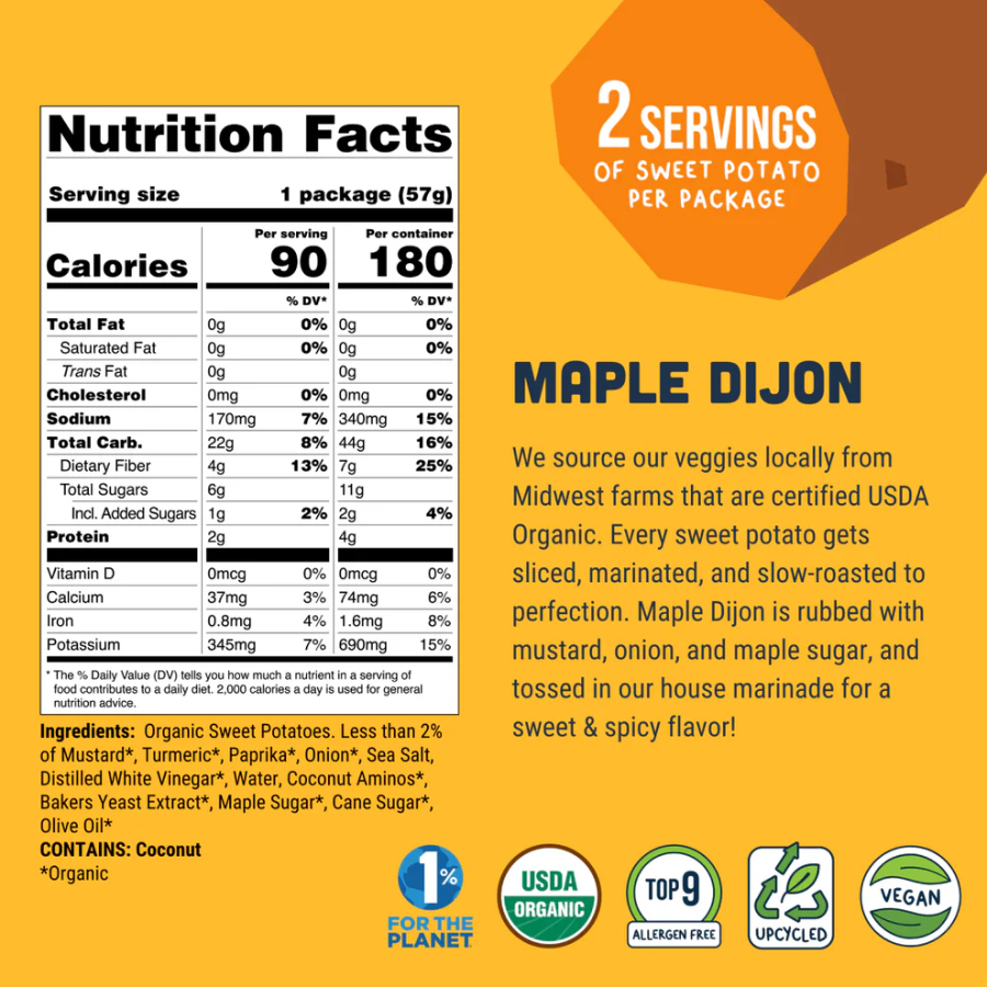 Maple Dijon Sweet Potato Jerky Ingredients Theos Plant Based Vegan Jerky Top 9 Allergen Free