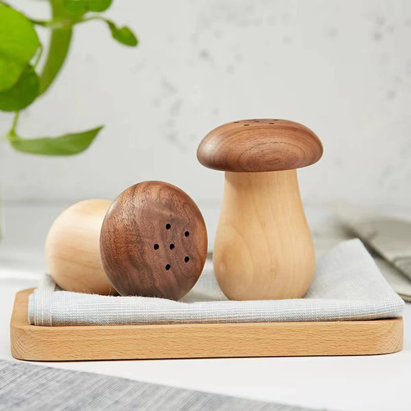 Nordic Home Decor Mushroom Shaped Toothpick Shakers With Real Wood Grain
