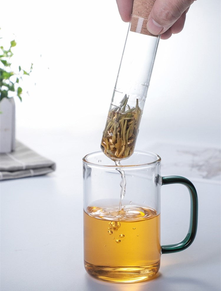 Making Tea In Organic Style With Cork And Glass Tube Herbal Tea Steeper