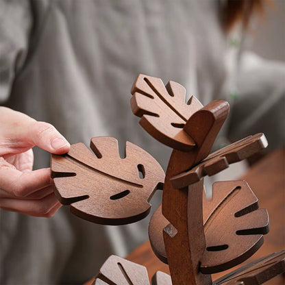 Wood Leaf Shaped Drink Coaster Tree