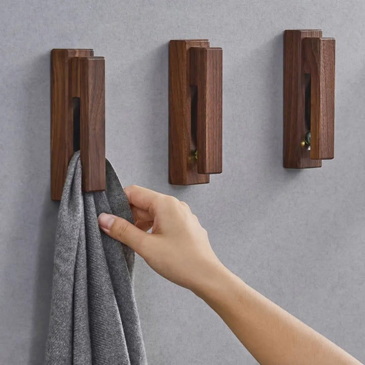 Real Walnut Wood Towel Hooks With Marble Slide