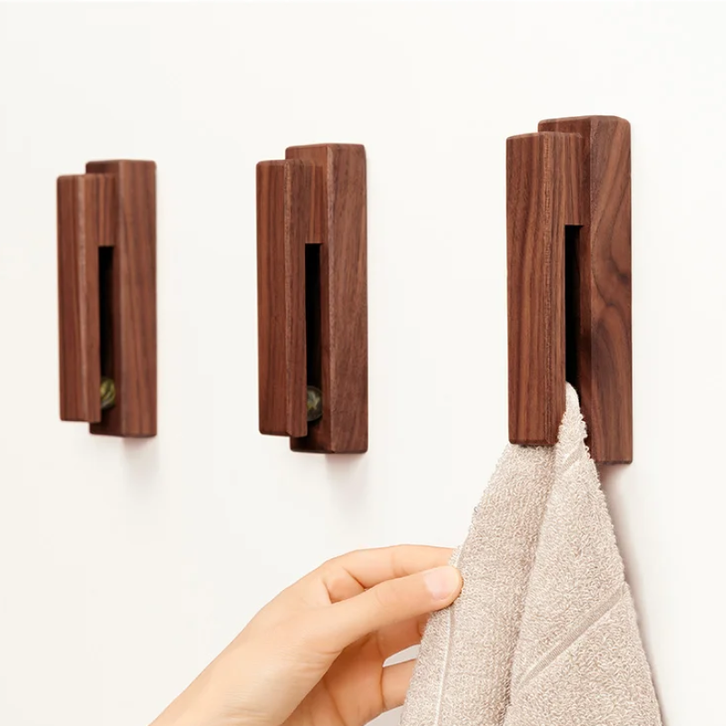 Using Walnut Wood Marble Slide Towel Hooks No Holes In The Wall Just Easy Mount Adhesive Tape Strip For Towel Holders