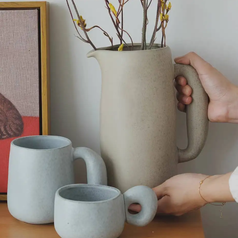 Organic Retro Style Ceramic Pitchers With Chunky Handles – Terra Powders