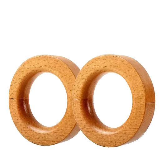 Wooden Curtain Holdback Magnetic Rings Set of 2 Natural Color