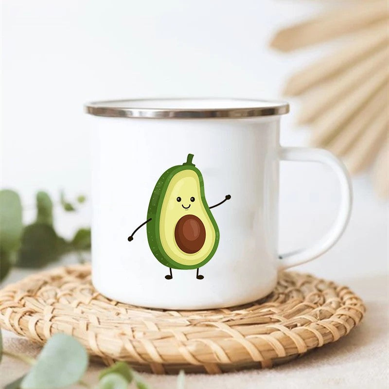 Happycado Adorable Avocado Stainless Steel Enamel Camp Mug With Smiling Avocado