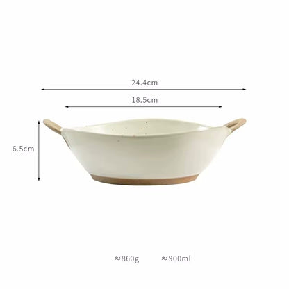 Variant Image Alfredo Color Farmhouse Villa Style Irregular Shaped Ceramic Bowl With Handles Sizes