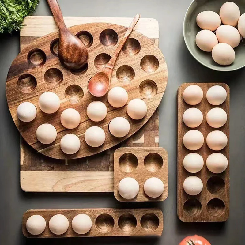 Acacia Wood Egg Storage Box Nordic Countertop Egg Tray Kitchen