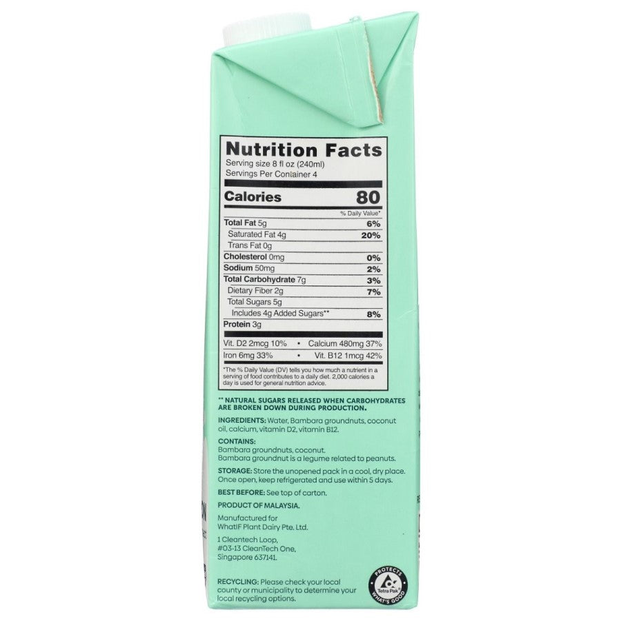 WhatIF Foods Airy BAMnut Milk Non-GMO Ingredients Bambara Groundnuts Drink Nutrition Facts