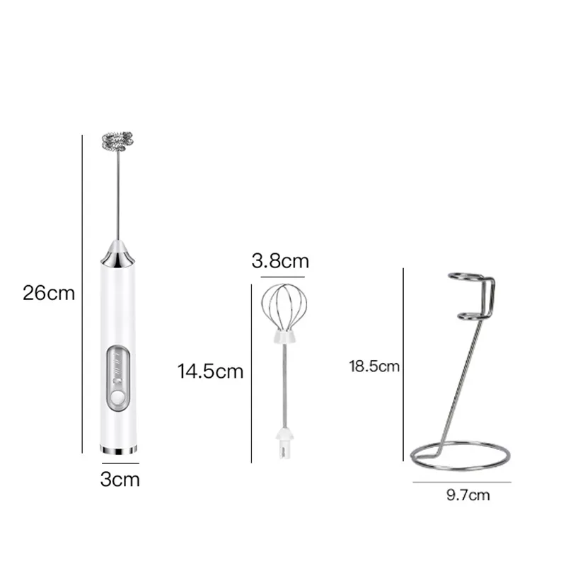White Modern Handheld USB Rechargeable Milk Frother Wand With Stand