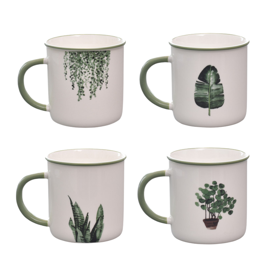 Painted Plants Style Ceramic Mugs