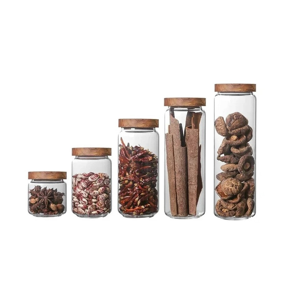 Wilderness Collection Acacia Wood & Glass Sealable Food Storage Jars