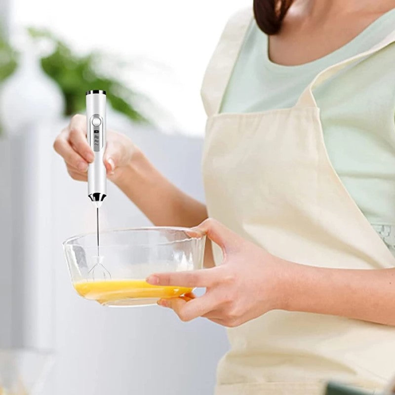 Beating Eggs With Modern Handheld Whisk USB Rechargeable Kitchen Tool