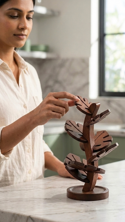 Wood Leaf Shaped Drink Coaster Tree