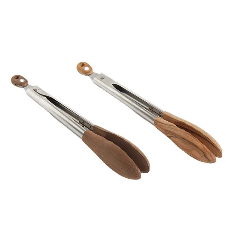 Stainless Steel & Real Wood Kitchen Tongs