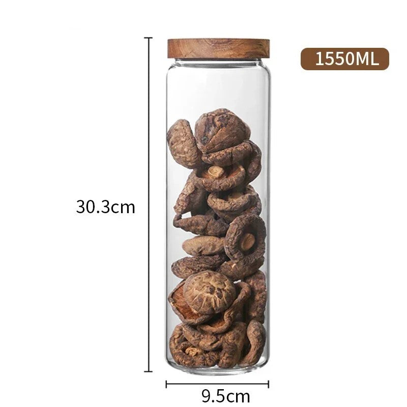 XXL Size Measurements Of Wilderness Collection Acacia Wood & Glass Sealable Food Storage Jar 1550ml