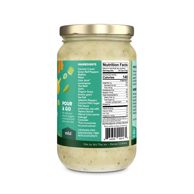 Green Coconut Curry Ingredients Non-GMO Yais Thai Sauce