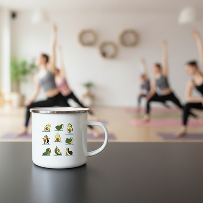Yogacados Stainless Steel Mug On Yoga Studio Counter Healthy Avocado Practicing Yoga Cup