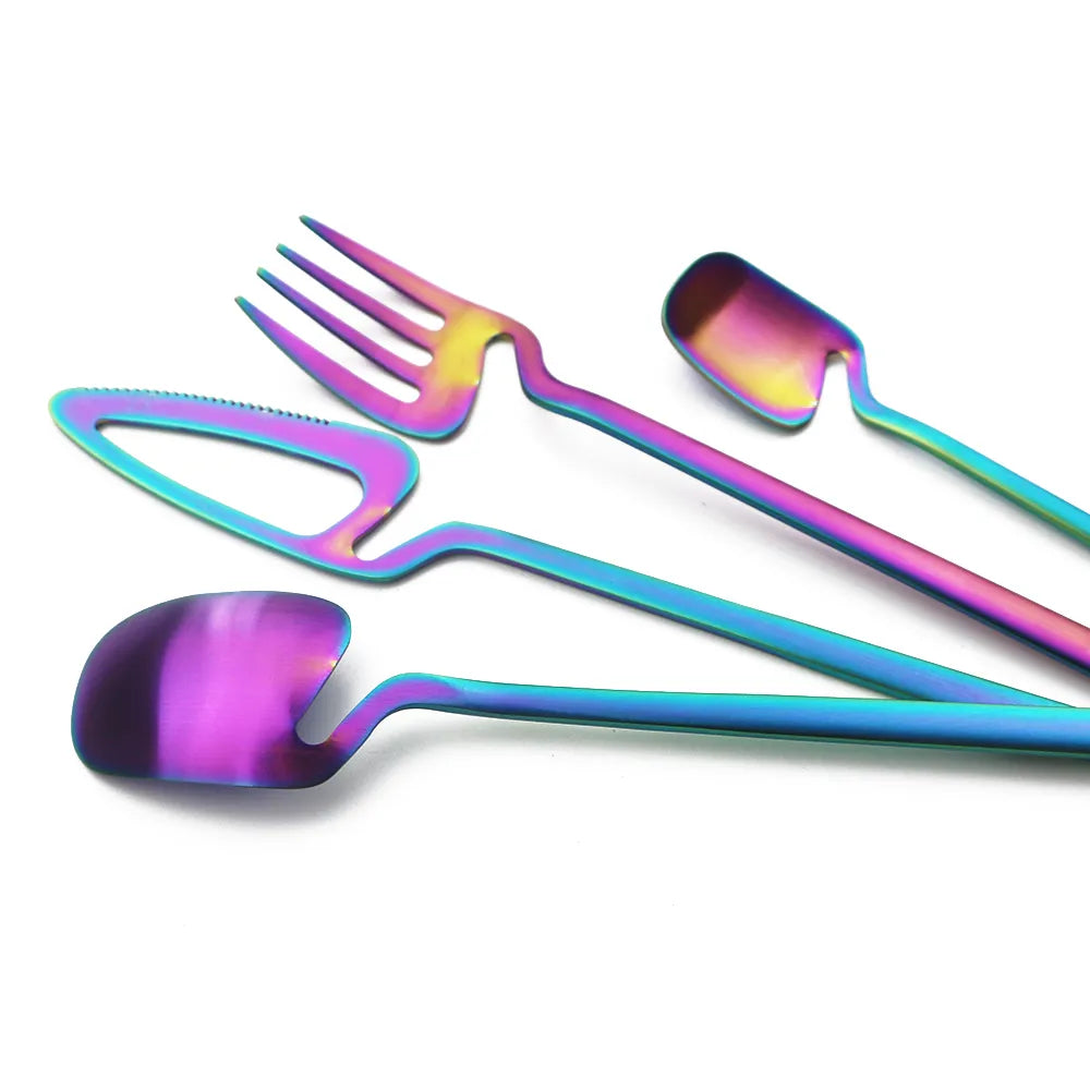 Rainbow Ombre Colors Of Iridescent Silverware For Surreal Luxury Dining And Eye Catching Tablescapes