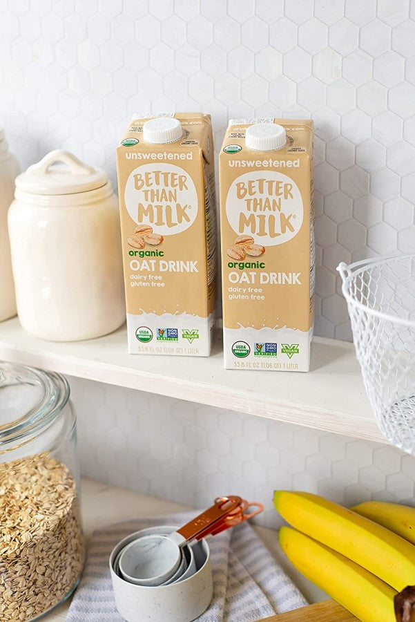 Two Recyclable Boxes Of Dairy Free Unsweetened Oat Milk Drink Better Than Milk Shelf Stable Brand