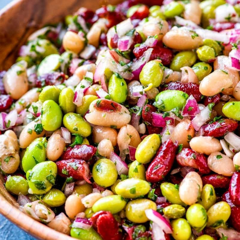Three Bean Salad for Fresh Spring or Summer Outdoor Meals with Organic Red Beans