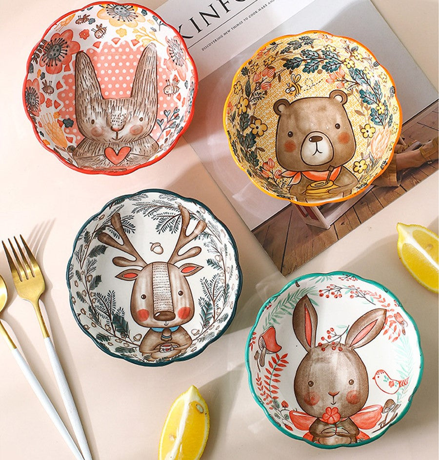 Super Cute Animal Dishes Forest Friends Ceramic Bowls With Scalloped Edges