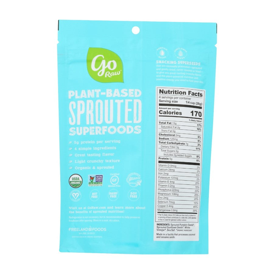 4oz Bag Go Raw Plant Based Sprouted Superfoods 4 Ingredient Organic Snacking Seeds Pumpkin And Sunflower Seeds With Sea Salt & Vinegar