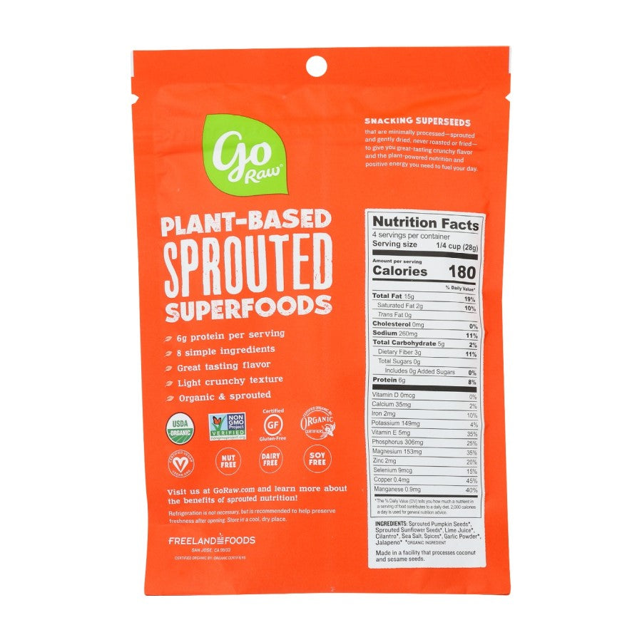 4oz Bag Go Raw Plant Based Sprouted Superfoods 8 Ingredient Organic Snacking Seeds Pumpkin And Sunflower Seeds With Spicy Jalapeno