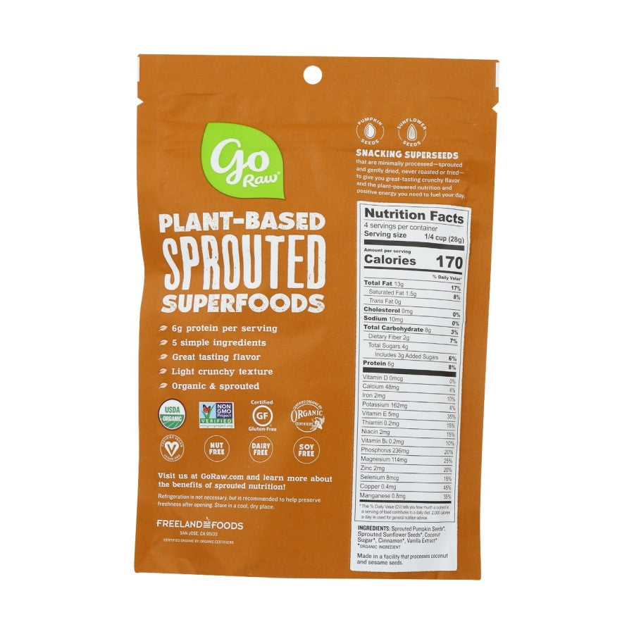 4oz Bag Go Raw Plant Based Sprouted Superfoods 5 Ingredient Organic Snacking Seeds Pumpkin And Sunflower Seeds With Cinnamon And Coconut Sugar