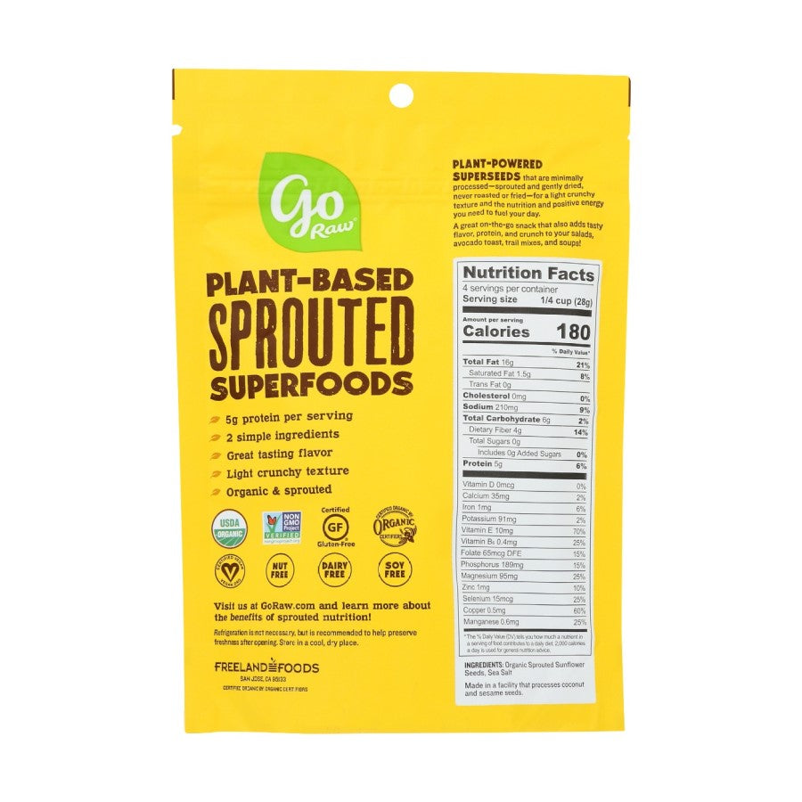4oz Bag Go Raw Plant Based Sprouted Superfoods 2 Ingredient Organic Sunflower Seeds With Sea Salt