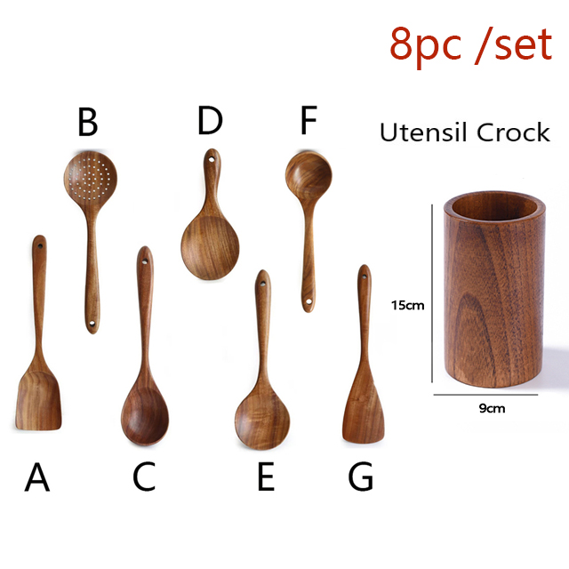 9 Pcs Cooking Utensil Set, Wooden Kitchen Utensils Set, Non-Stick Heat Resistant DGPCT